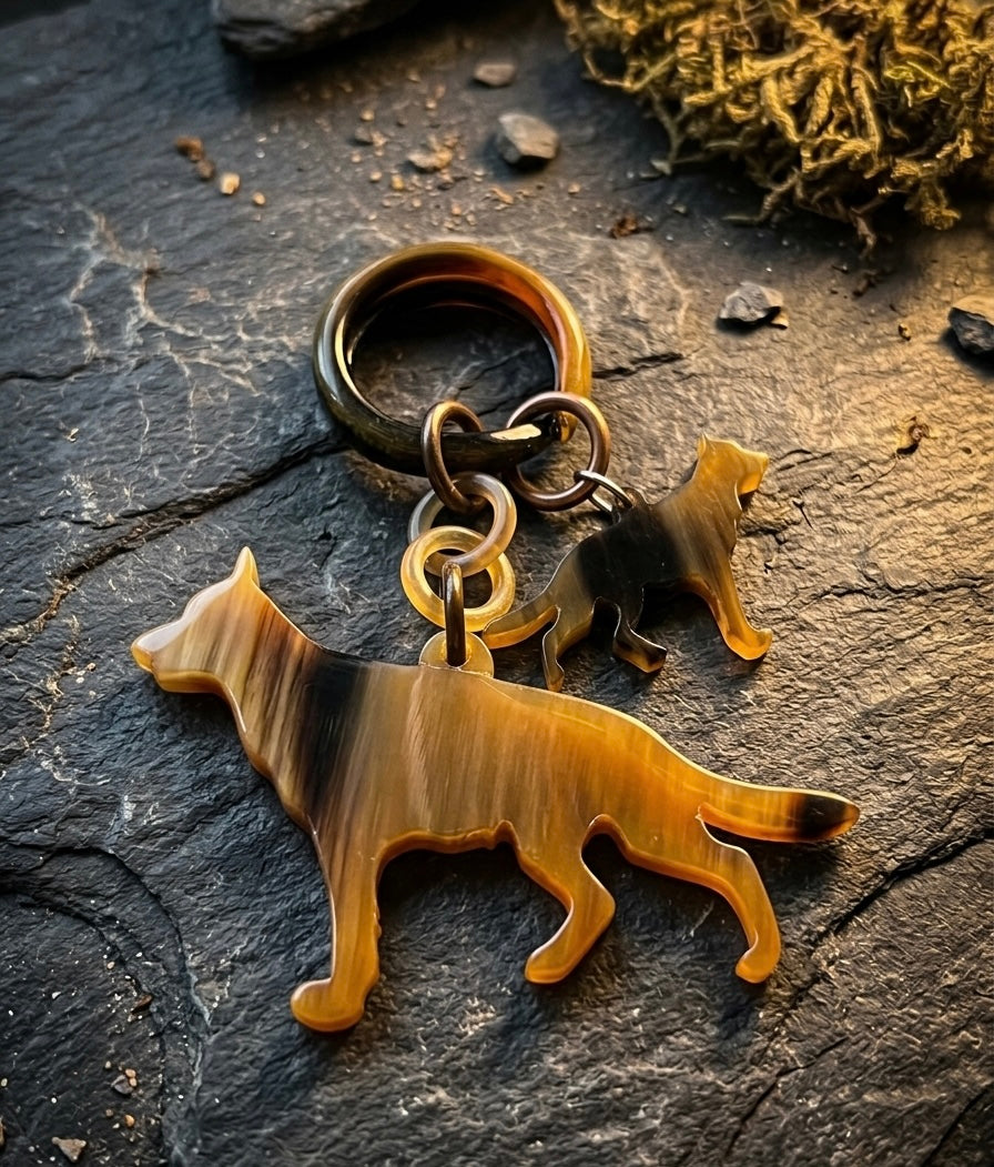 Personalized Hand-Carved German Shepherd Horn Keychain & Necklace