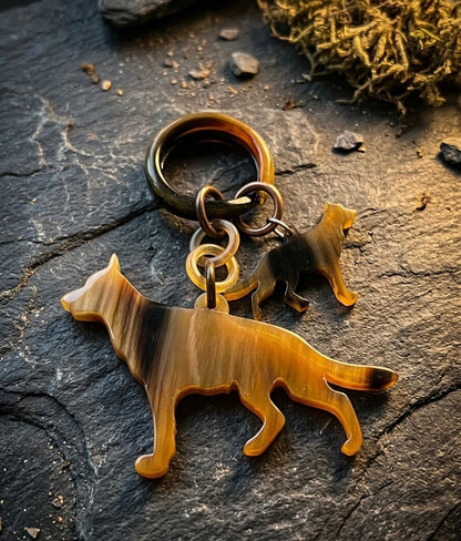 Personalized Hand-Carved German Shepherd Horn Keychain & Necklace