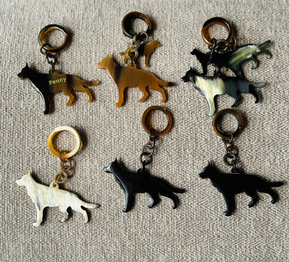 Personalized Hand-Carved German Shepherd Horn Keychain & Necklace
