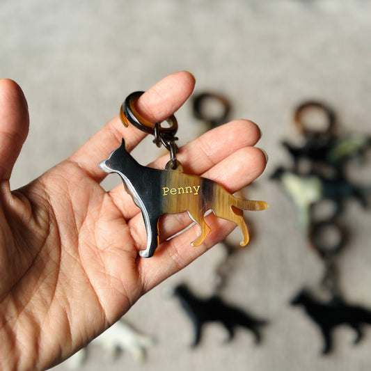 Personalized Hand-Carved German Shepherd Horn Keychain