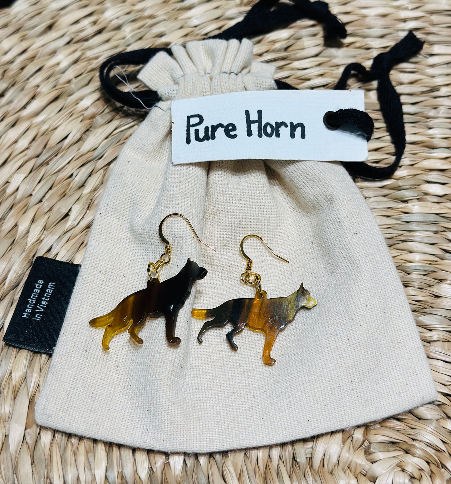 The Loyal Shadow: Custom Engraved Horn Jewelry Set (Necklace & Earrings)