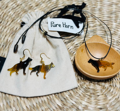 The Loyal Shadow: Custom Engraved Horn Jewelry Set (Necklace & Earrings)