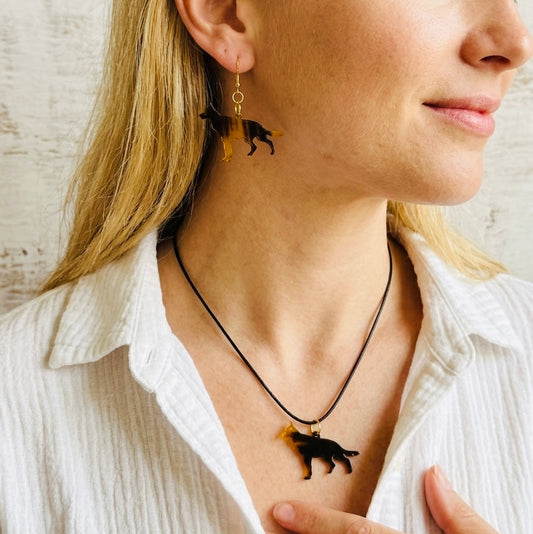 The Loyal Shadow: Custom Engraved Horn Jewelry Set (Necklace & Earrings)