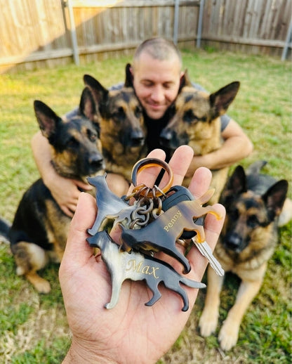 Personalized Hand-Carved German Shepherd Horn Keychain & Necklace