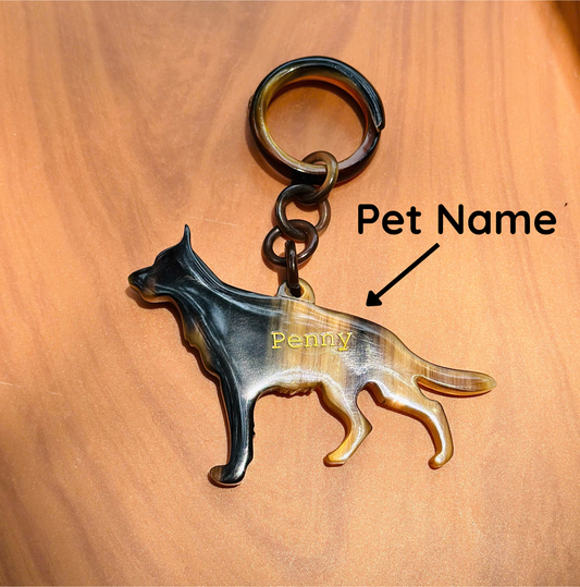 Personalized Hand-Carved German Shepherd Horn Keychain & Necklace