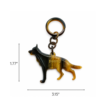 Personalized Hand-Carved German Shepherd Horn Keychain & Necklace