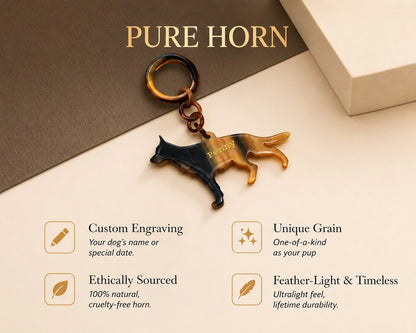 Personalized Hand-Carved German Shepherd Horn Keychain & Necklace