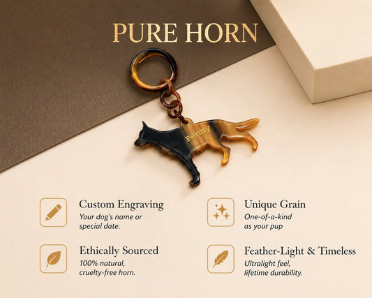 Personalized Hand-Carved German Shepherd Horn Keychain & Necklace